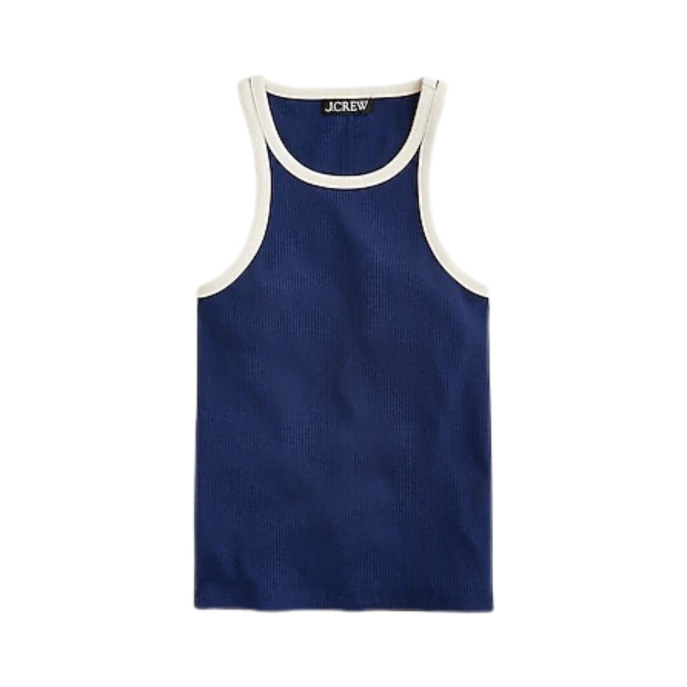 J Crew Vintage rib high-neck cutaway tank top with contrast trim